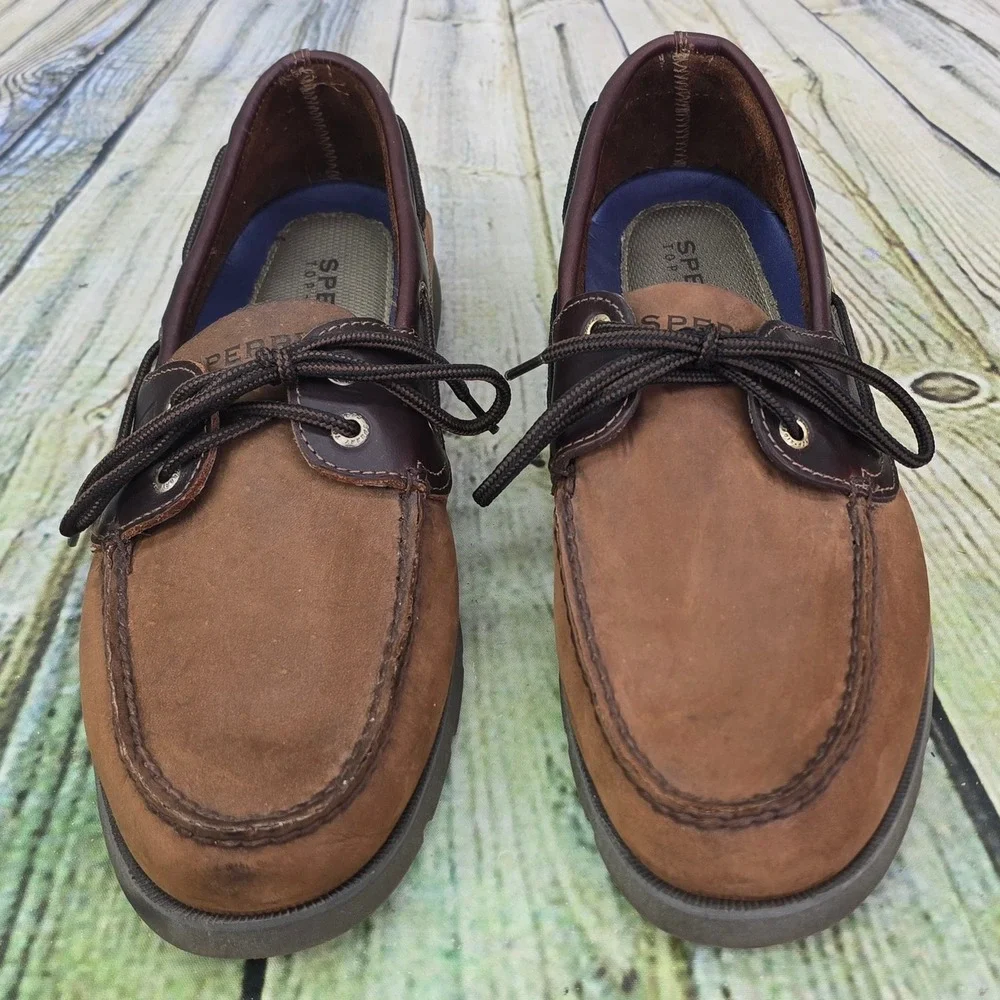 Sperry Top-Sider Leeward 2-Eye Boat Shoes Mens 10.5M Brown Leather Loafers Deck